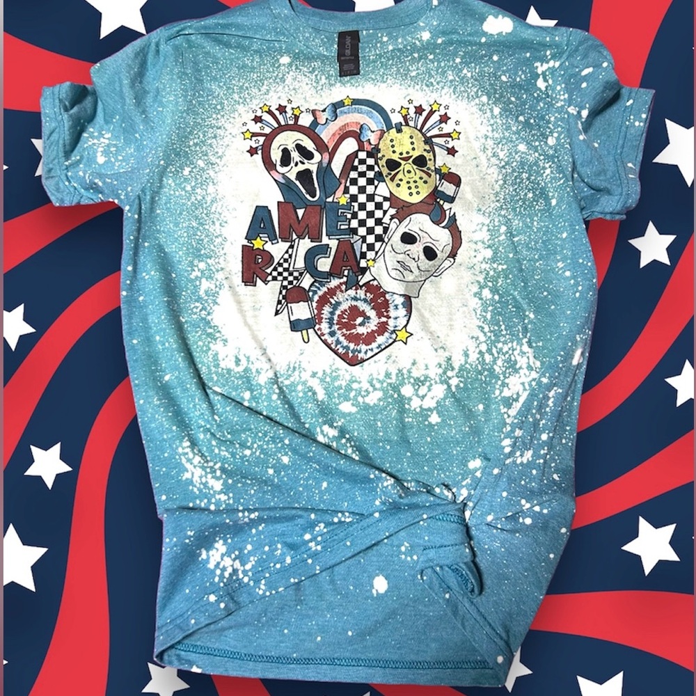 4th of July horror characters bleach effect shirt